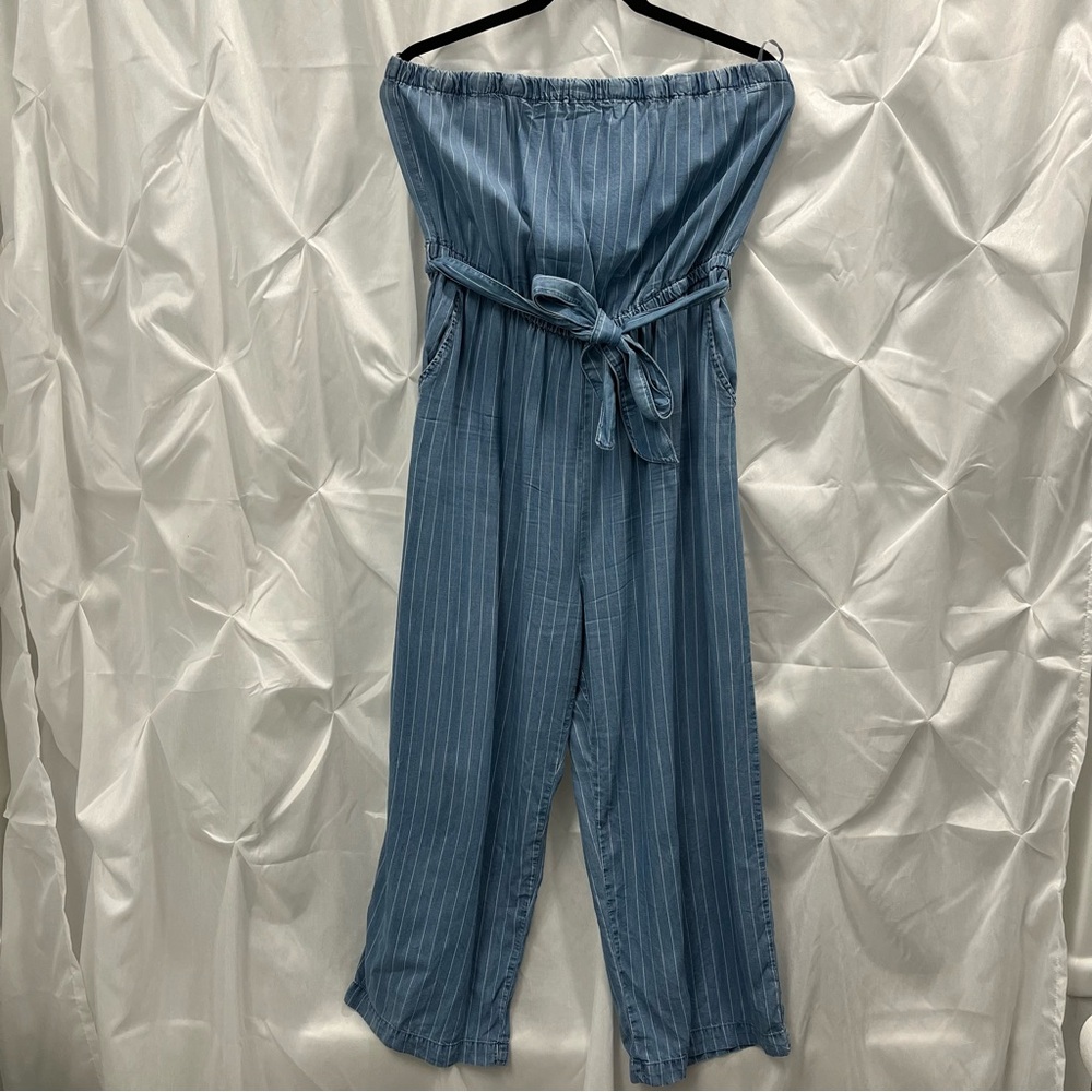 Blue Stripes Strapless Jumpsuit - Picture 2 of 5
